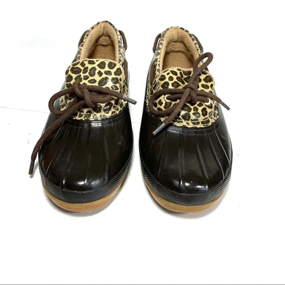 Sperry Top Sider Duck Boots Women’s Size 7 Leopard Print Rubber‎
